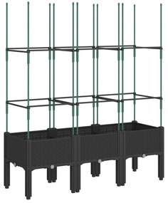 fekete polipropilén rácsos kerti ültetőláda 120 x 40 x 142,5 cm