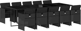 vidaXL 11 részes fekete polyrattan kerti étkezőgarnitúra párnákkal