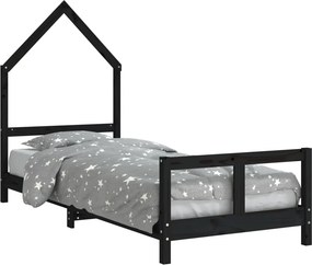 vidaXL fekete tömör fenyőfa gyerekágykeret 80 x 200 cm