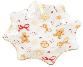 Fehér szervírozó üveg tányér karácsonyi mintával ø 15 cm Gingerbread – Dakls