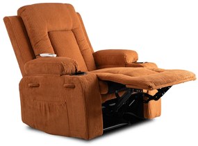 Elektromosan Vezérelhető Masszázsfunkciós Relaxfotel Rozsdabarna Kordbársony Kárpittal. BOX2