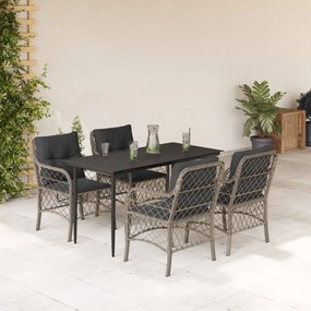 5részes világosszürke polyrattan kerti étkezőgarnitúra párnával