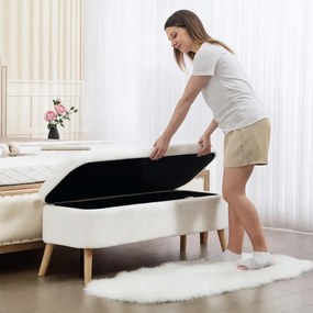 Tárolópad, pad 65 literes tárolóhellyel, kaucsukfa, 120 x 42 x 45 cm, krémfehér
