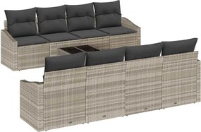 vidaXL Kanapé Szett párnával párnával 9 pcs Világosszürke polirattan