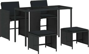 vidaXL 5 részes fekete polyrattan kerti étkezőgarnitúra párnákkal