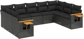 vidaXL 9 részes fekete polyrattan kerti ülőgarnitúra párnákkal