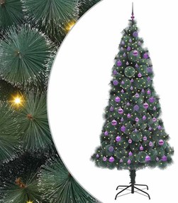 Műfenyő LED világítással, gömbökkel 300 LED-del Zöld 240 cm PET