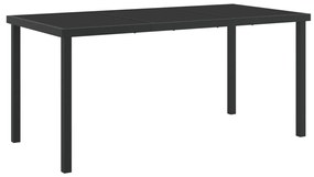 5 darabos kerti étkező szett párnákkal, szürke poli-rattan, Kerti asztal fekete 160x80x73 cm edzett üvegből