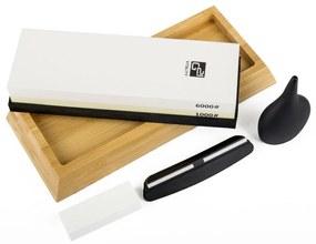 G21 Gourmet Damascus késkészlet bambusz blokkban, 4 db + élezőkő