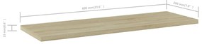 4 db sonoma-tölgy színű forgácslap könyvespolc 60 x 20 x 1,5 cm