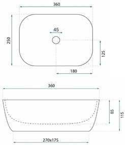 REA-U5667 - Munkalapra szerelhető mosdó BELINDA MINI 25x36 cm kerámia/fényes fehér
