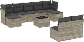vidaXL 10 részes világosszürke polyrattan kerti ülőgarnitúra párnákkal