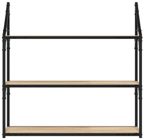 3 szintes sonoma tölgy színű szerelt fa fali polc 80x21x78,5 cm