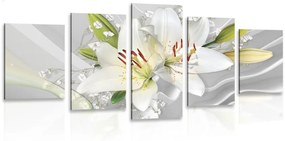 5-részes kép fehér liliom érdekes háttéren