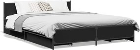 vidaXL fekete szerelt fa ágykeret fiókokkal 135 x 190 cm