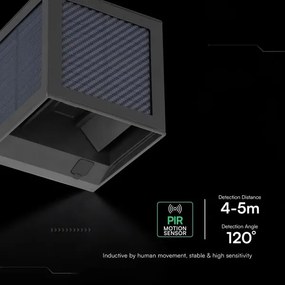 LED napelemes fali lámpa érzékelővel LED/9W/3,7V 3000/4000/6000K IP65 2600mAh fekete