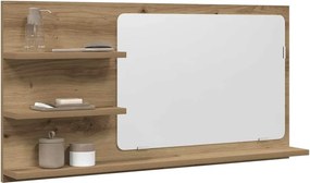 vidaXL kézműves tölgy szerelt fa tükrös fürdőszobaszekrény 90x11x45 cm