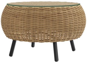 Rattan kerek kerti asztal, üveglappal, barna Ø75 x 42 cm