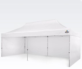 Párty sátor 3x6m Keresztvázas (3 fal) - Acél szerkezet és ponyva 330g/m² - plusz 3 oldalfal - Fehér