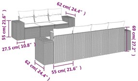 8-részes szürke polyrattan kerti ülőgarnitúra párnákkal