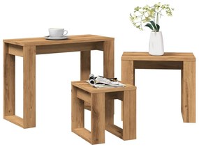 vidaXL 3 db kézműves tölgy színű szerelt fa dohányzóasztal
