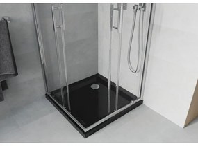 Mexen Rio, szögletes zuhanykabin tolóajtóval 80 x 80 cm, 5mm átlátszó üveg, króm profil + fekete zuhanytálca, 860-080-080-01-00-4070