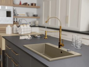 Gránit mosogató szifonnal és csepegtető felülettel, bézs, 80x48, RONA