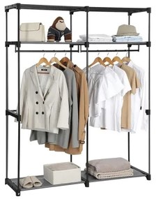 MATIS 140x174 cm szürke textil tárolószekrény polcokkal és ruharúddal