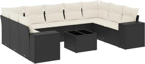 vidaXL 10 részes fekete polyrattan kerti ülőgarnitúra párnákkal