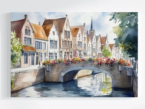 Vászonkép Canvas Város Óváros Belgium Brugge Híd Virágok 120x80