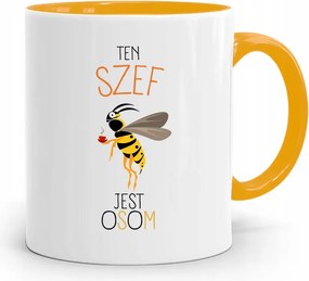 Sárga Bögre Ajándék A Főnöknek A Főnök Egy Darázs, fényképes nyomtatással