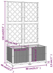 világosszürke PP rácsos kerti ültetőláda 80 x 40 x 136 cm