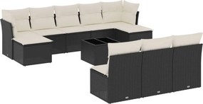 vidaXL 11 részes fekete polyrattan kerti ülőgarnitúra párnákkal