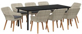 vidaXL Kert étkező szett párnával 9 pcs Világosszürke polirattan
