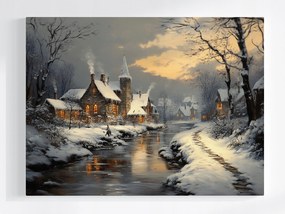 Vászonkép Canvas Tájkép Város Folyó Házak Tél Hó Fagy 80x60