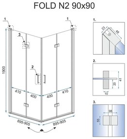 Rea - FOLD N2 összecsukható zuhanykabin 70 x 70 cm, átlátszó üveg, REA-K1950