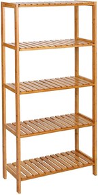 Bambusz polc fürdőszobai, konyhai tároló 5 szintes, natúr 130x26x60cm