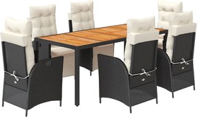 vidaXL 7 részes fekete polyrattan kerti étkezőgarnitúra párnával