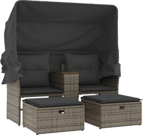 vidaXL 2 személyes szürke polyrattan kerti kanapé baldachinnal/székkel