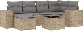 vidaXL 7 részes bézs polyrattan kerti ülőgarnitúra párnákkal
