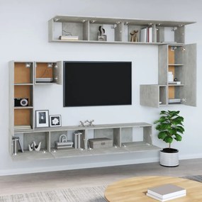 betonszürke falra szerelhető szerelt fa TV-szekrény
