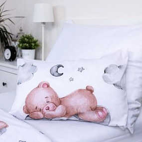 Fehér pamut gyerek ágyneműhuzat babaágyhoz 100x135 cm Teddy Bear "Ribbon" – Jerry Fabrics