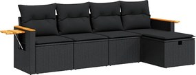 vidaXL 5 részes fekete polyrattan kerti kanapészett párnákkal