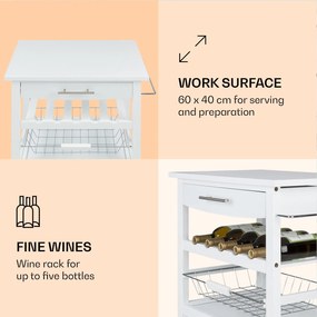 Klarstein Louisiana, tálalókocsi, konyhai kocsi, 5 szintes, fából készült szalvétatartó, mobil