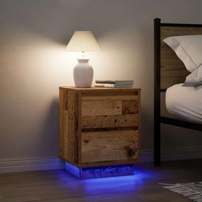 2 db antik fa éjjeliszekrények LED világítással 38x34x50 cm