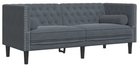 3 részes sötétszürke bársony Chesterfield kanapészett párnákkal