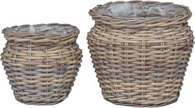 vidaXL Virágkosár tárolóval 2 pcs Szürke Lacak Rattan