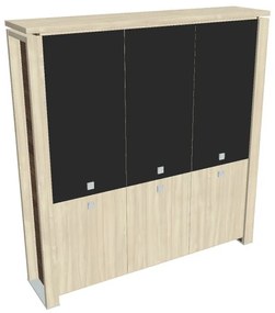 Verno+ magas szekrény 200 x 46 x 210 cm, kombinált ajtó, akác / fekete