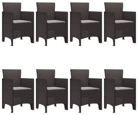 9 Részes Kerti Étkezőszett Párnákkal Barna Poly Rattan