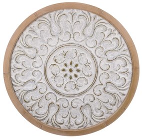 Casa Roma design kör alakú natúrbarna-krémfehér díszesen faragott nagy méretű faldekoráció 91x91x3cm